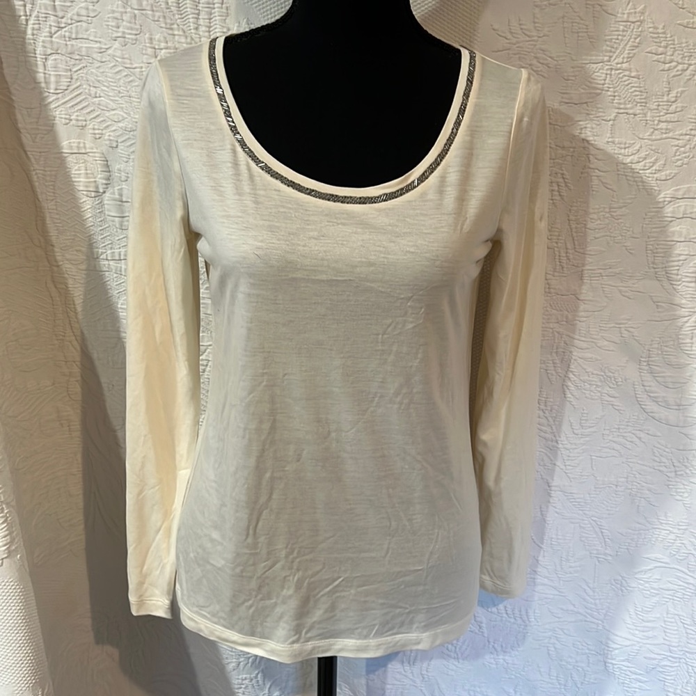 Talbots long‎ sleeve top with embellished neckline, size small, NWT